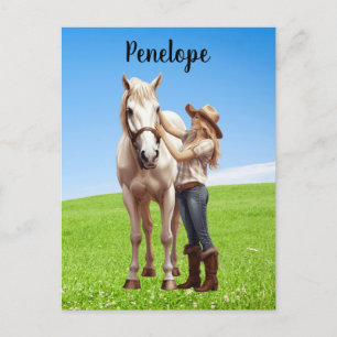 Pferdemädchen Reiten Wiese Personalisiert Postkarte