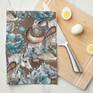 Pferdemädchen türkisfarbenes Muster Geschirrtuch