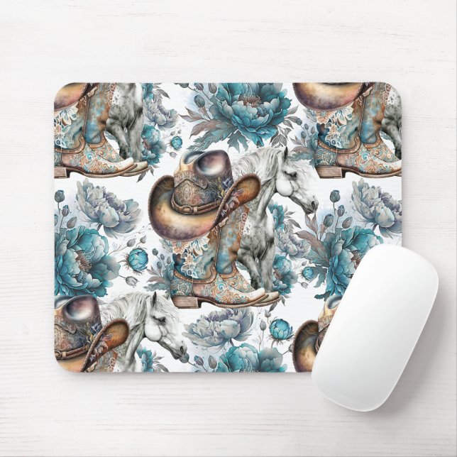 Pferdemädchen türkisfarbenes Muster Mousepad (Mit Mouse)