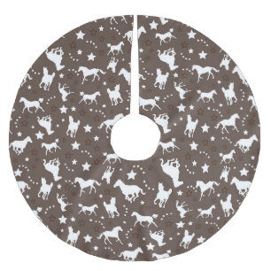 Pferdemuster im braunen Baumrock Polyester Weihnachtsbaumdecke