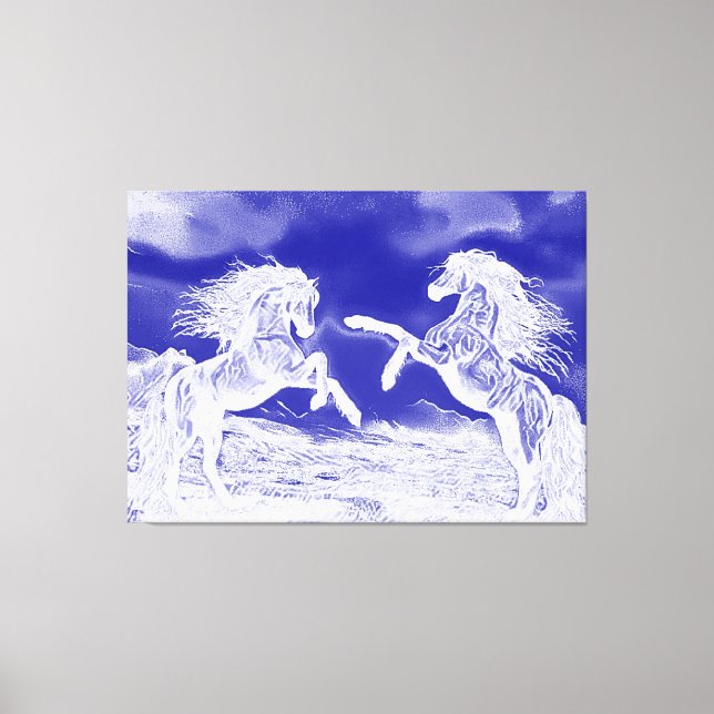 Pferdepaare in blau und weiß V4 Canvas drucken Leinwanddruck (Vorderseite)
