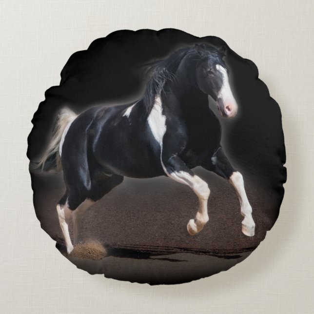 Pferdeportrait VIII Rundes Kissen (Vorderseite)
