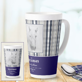 Pferdeporträt Navy Blau Karo Benutzerdefinierter N Milchtasse