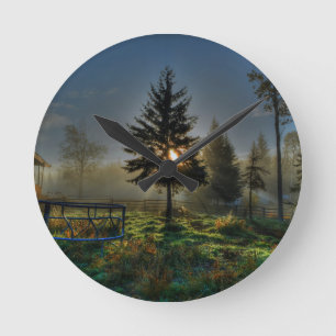 Pferderasse Sonnenaufgang Natur Foto Runde Wanduhr