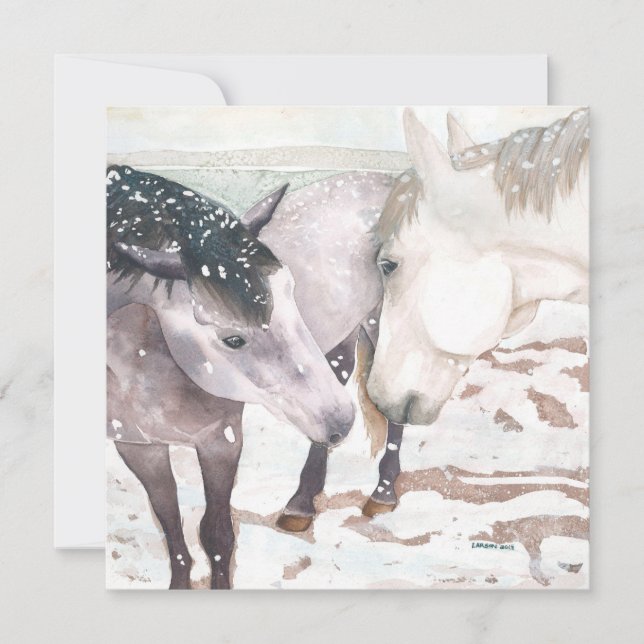 Pferderegrußkarte "Winter Kisses" Feiertagskarte (Vorderseite)