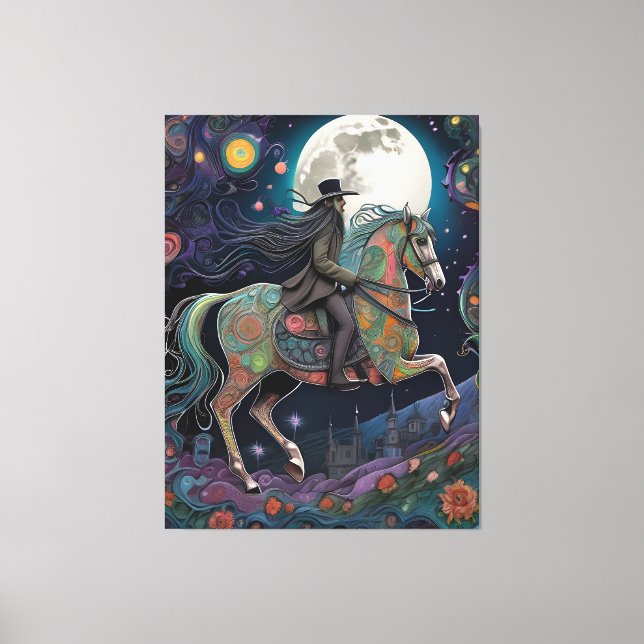 Pferdereiten um Mitternacht auf Vollmond Leinwanddruck (Vorderseite)