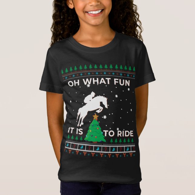 Pferdereiter Reittier Cowboy Ugly Weihnachtsschwei T-Shirt (Vorderseite)