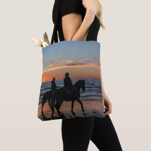 Pferderennen am Strand bei Sunset Tote Bag Tasche