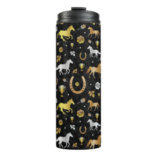 Pferderennen Derby Day Party Schwarzes Gold Muster Thermosbecher