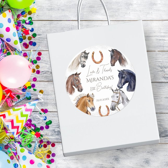 Pferderennen elegante Geburtstagsparty Gefallen Runder Aufkleber (Horses equestrian elegant birthday party favor sticker horses themed birthday thank you stickers)