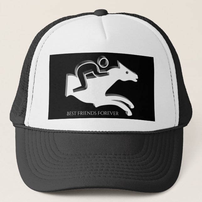 Pferderennen Jockey Riding White Horse Logo Truckerkappe (Vorderseite)