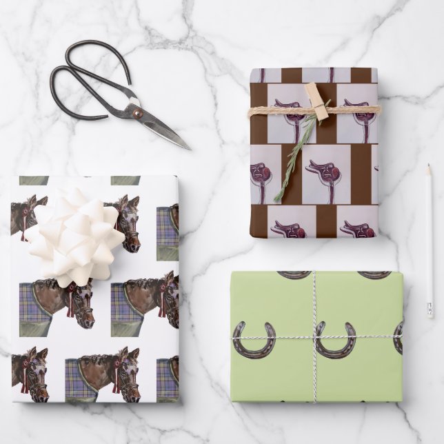 Pferderennsattel Geschenkpapier Set (Vorderseite)