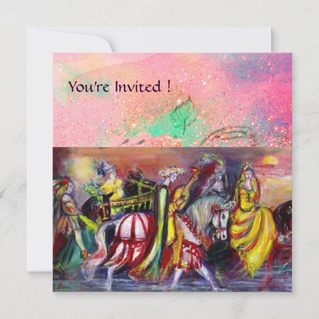 PFERDERIDER, MUSIK IN DER NACHT, Pink Gold Glitzer Einladung (Vorderseite)