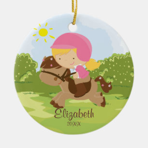 Pferderuecken-Reiter-Mädchen-Weihnachtsverzierung Keramik Ornament