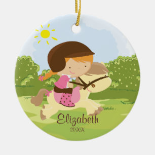 Pferderuecken-Reiter-Mädchen-Weihnachtsverzierung Keramikornament