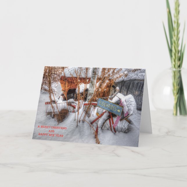 Pferdeschlitten reitet Weihnachtskarte Feiertagskarte (Vorderseite)