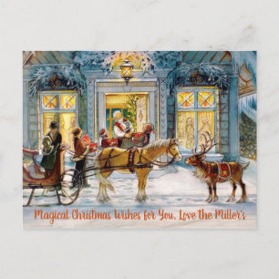 Pferdeschlitten Rentier Vintage Bild Postkarte
