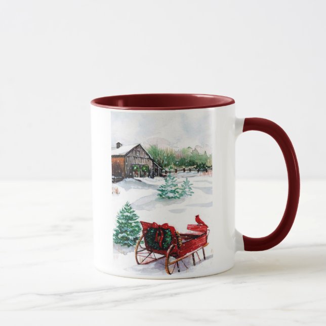 Pferdeschlitten und roter Robin Tasse (Rechts)