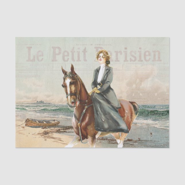 Pferdeschlittenfahrerin Decoupage Französischer St Seidenpapier (Vorderseite)