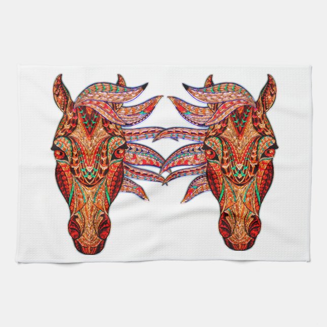 Pferdeschmuck Mosaik farbenfrohe cowgirl Reiter Geschirrtuch (Horizontal)