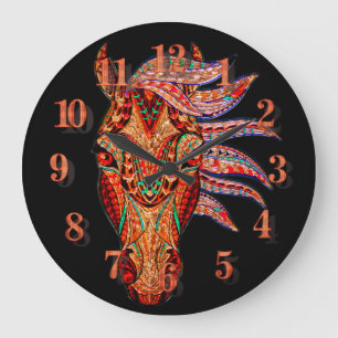 Pferdeschmuck Mosaik farbenfrohe cowgirl Reiter Große Wanduhr