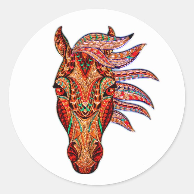 Pferdeschmuck Mosaik farbenfrohe cowgirl Reiter Runder Aufkleber (Vorderseite)