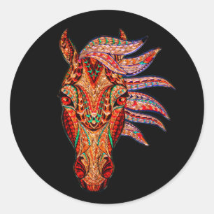 Pferdeschmuck Mosaik farbenfrohe cowgirl Reiter Runder Aufkleber