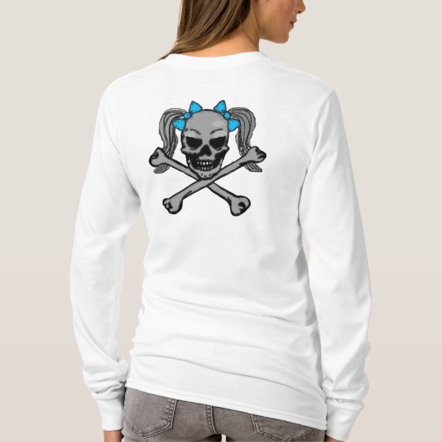 Pferdeschwanz-Schädel mit blauen Bögen T-Shirt (Rückseite)