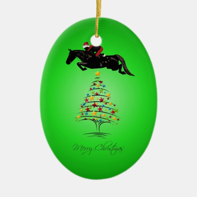 Pferdespringendes Weihnachten Keramikornament (Vorne)