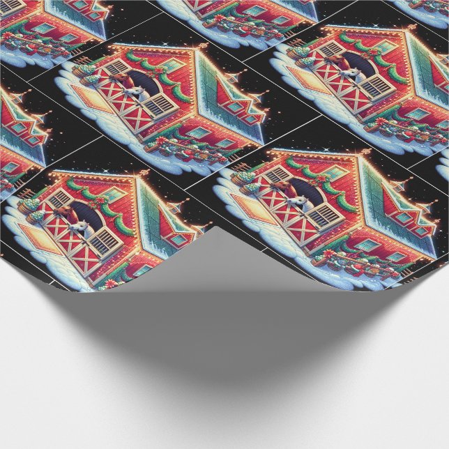Pferdestall zu Weihnachten dekoriert und Pferde Geschenkpapier (Ecke)