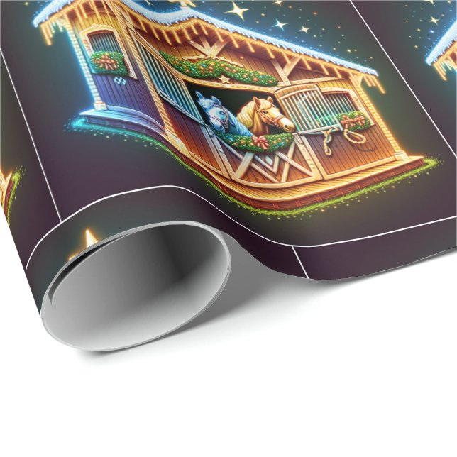 Pferdestall zu Weihnachten dekoriert und Pferde Geschenkpapier (Rolleneckpunkt)