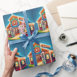 Pferdestall zu Weihnachten dekoriert und Pferde Geschenkpapier