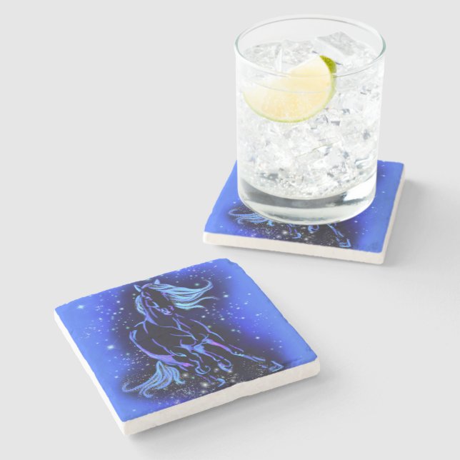 Pferdestein Untersetzer Blauer Mondlicht Starry Ni (Seitenansicht)