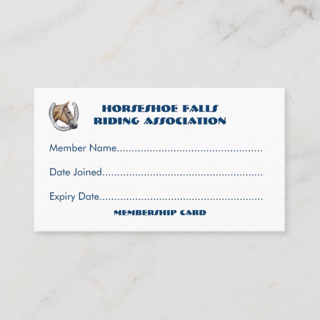 Pferdeverein- oder -gruppenmitgliedschaft visitenkarte (Vorderseite)