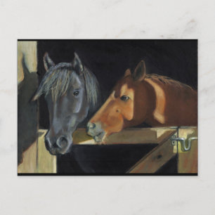 Pferdeversammlungen vor der Tür: Kunst in Ölpastel Postkarte