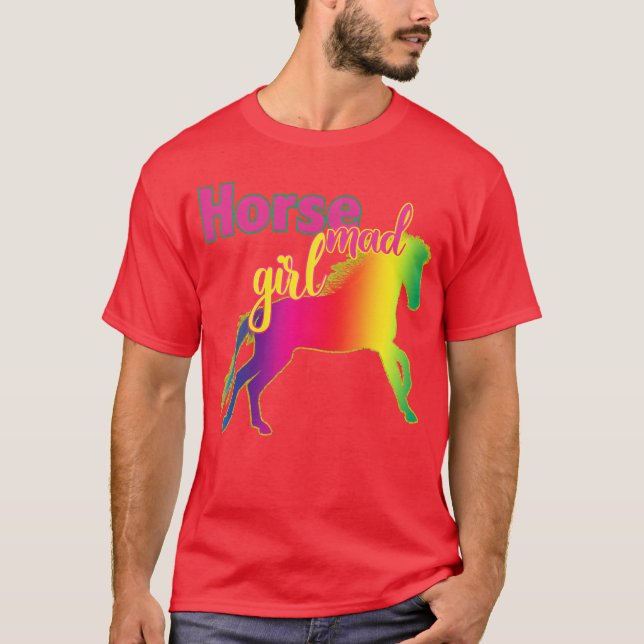 Pferdewagen Girl Crazy über Pferde Liebe T-Shirt (Vorderseite)