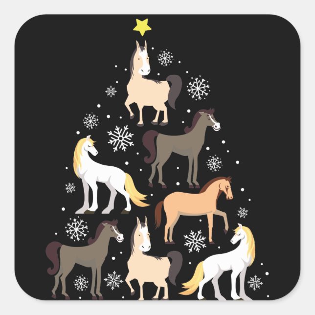 Pferdeweihnachtsbaum-niedliches Reitergeschenk Quadratischer Aufkleber (Vorderseite)