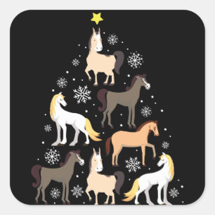 Pferdeweihnachtsbaum-niedliches Reitergeschenk Quadratischer Aufkleber