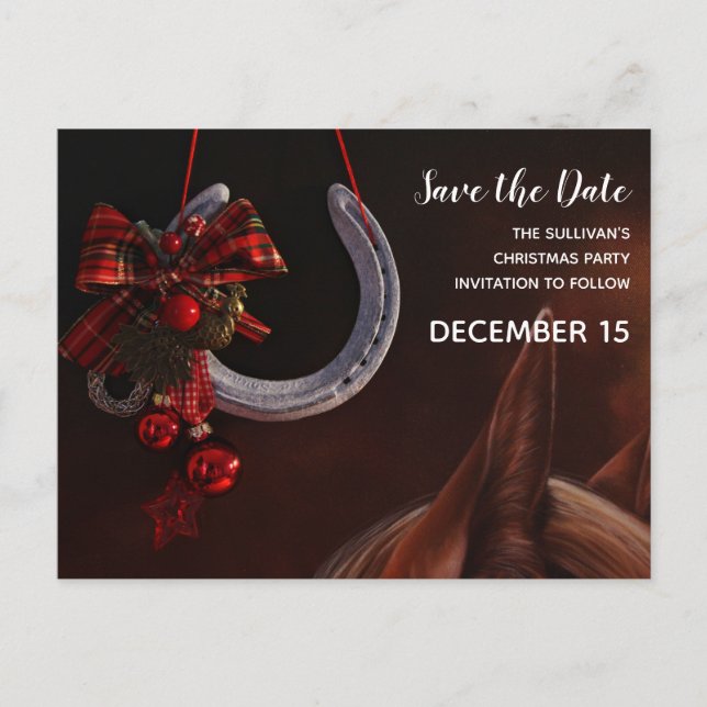 Pferdeweihnachtsfest Save the Date Einladungspostkarte (Vorderseite)