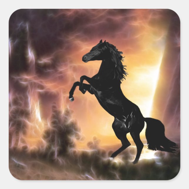 Pferdezucht auf Friesian Stallion Quadratischer Aufkleber (Vorderseite)
