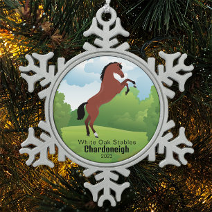 Pferdezucht mit anpassbarer Rasse und Text Schneeflocken Zinn-Ornament