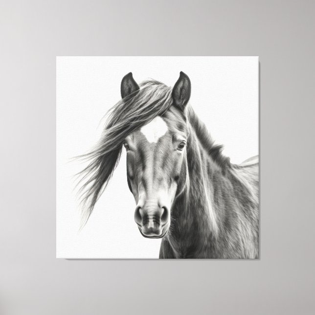 Pferdportrait: Monochrome handgezeichnete Pferde Leinwanddruck (Vorderseite)
