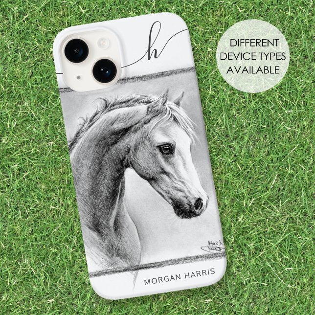 Pferdportrait Pferdekohle, Zeichnend Monogramm Case-Mate iPhone 14 Hülle (Von Creator hochgeladen)