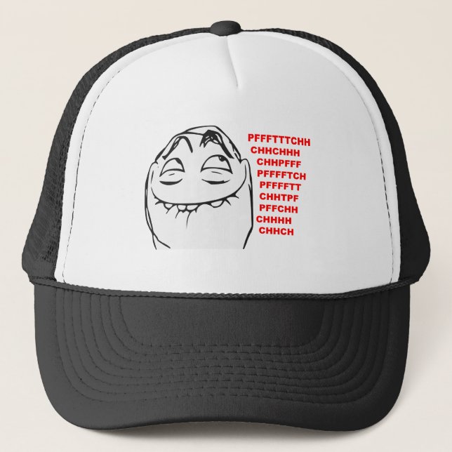 PFFTCH lachendes Raserei-Gesichts-Comic Meme Truckerkappe (Vorderseite)