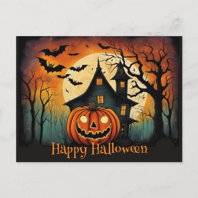 Pfiffiges Halloween Pumpkin Happy Halloween Postkarte (Vorderseite)