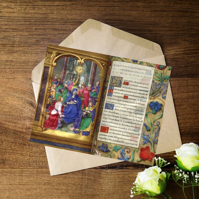 Pfingstbild Mittelalterliches Renaissancemanuskrip (Pentecost Scene The Descent of the Holy Spirit Medieval Renaissance Catholic Christian Manuscript)