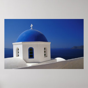 Pfingstkirche mit Blauer Kuppel, Santorini Poster