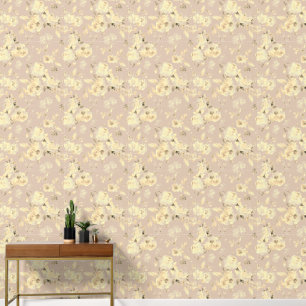Pfingstrose Blumen Wasserfarbe Botanik Beige Tapete