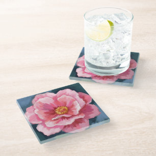Pfingstrose-Blumen-Wasserfarbe-Floral Glasuntersetzer