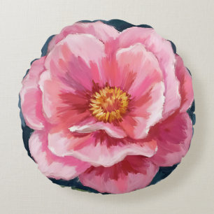 Pfingstrose-Blumen-Wasserfarbe-Floral Rundes Kissen